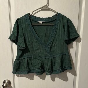 AE Green V-Neck Ruffle Top